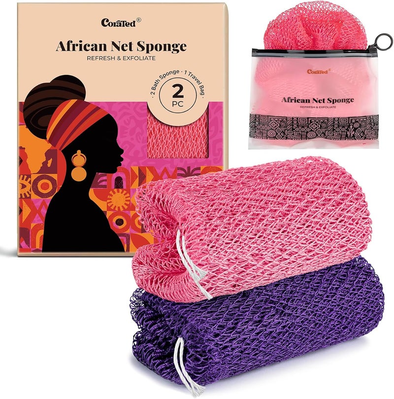 CORATED African Net Sponge Authentic, Shower Loofah Exfoliating Bath Sponge, Body Scrubber for Women and Men Daily Use Body Care, Travel Portable, Durable Bath Accessories Gifts for Women - Image 1